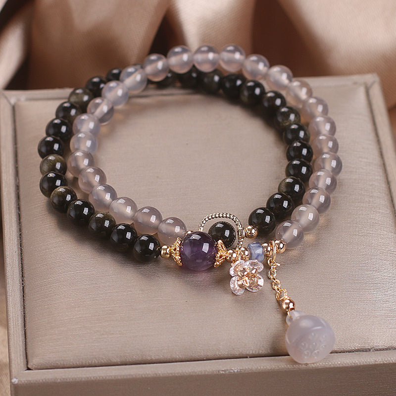 Bracelet Lotus Agate et Obsidienne – Paix Intérieure