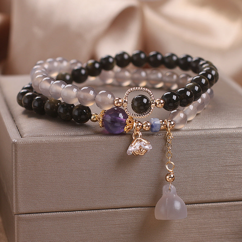 Bracelet Lotus Agate et Obsidienne – Paix Intérieure