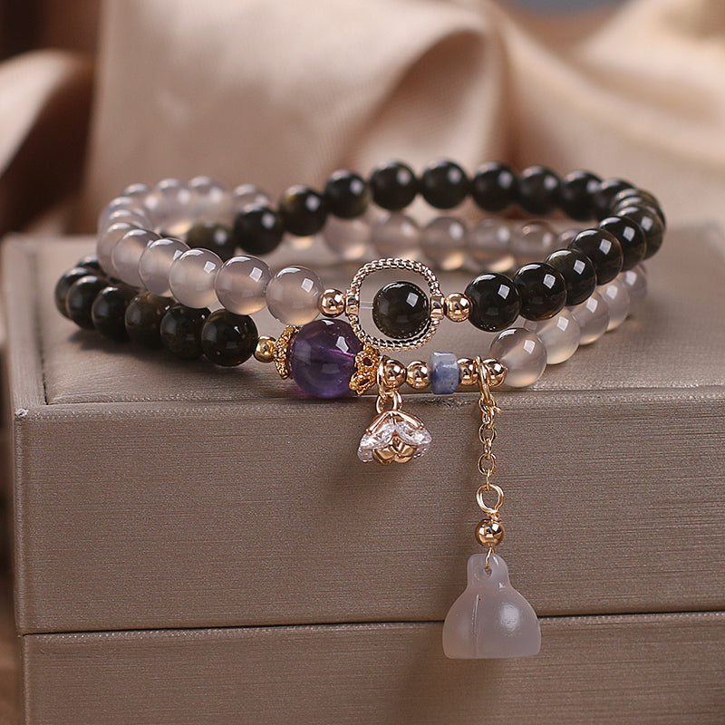 Bracelet Lotus Agate et Obsidienne – Paix Intérieure