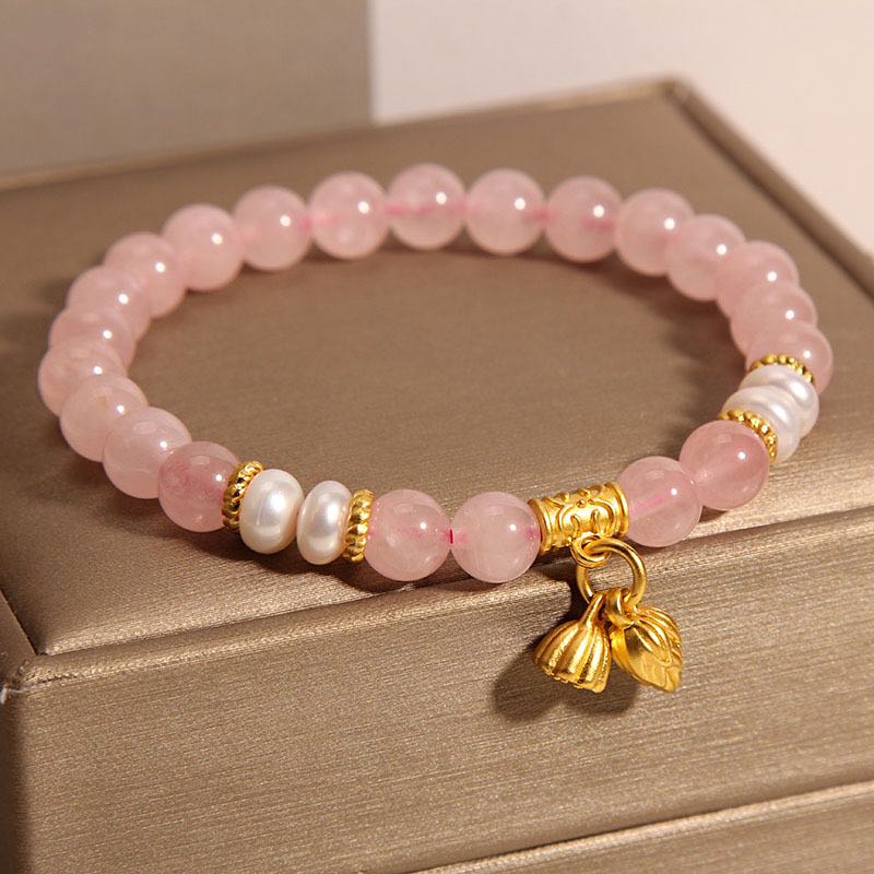 Bracelet Lotus en Quartz Rose – Douceur Lotus