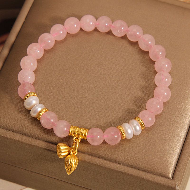 Bracelet Lotus en Quartz Rose – Douceur Lotus