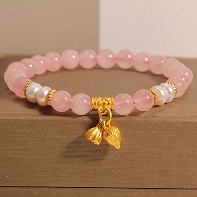 Bracelet Lotus en Quartz Rose – Douceur Lotus