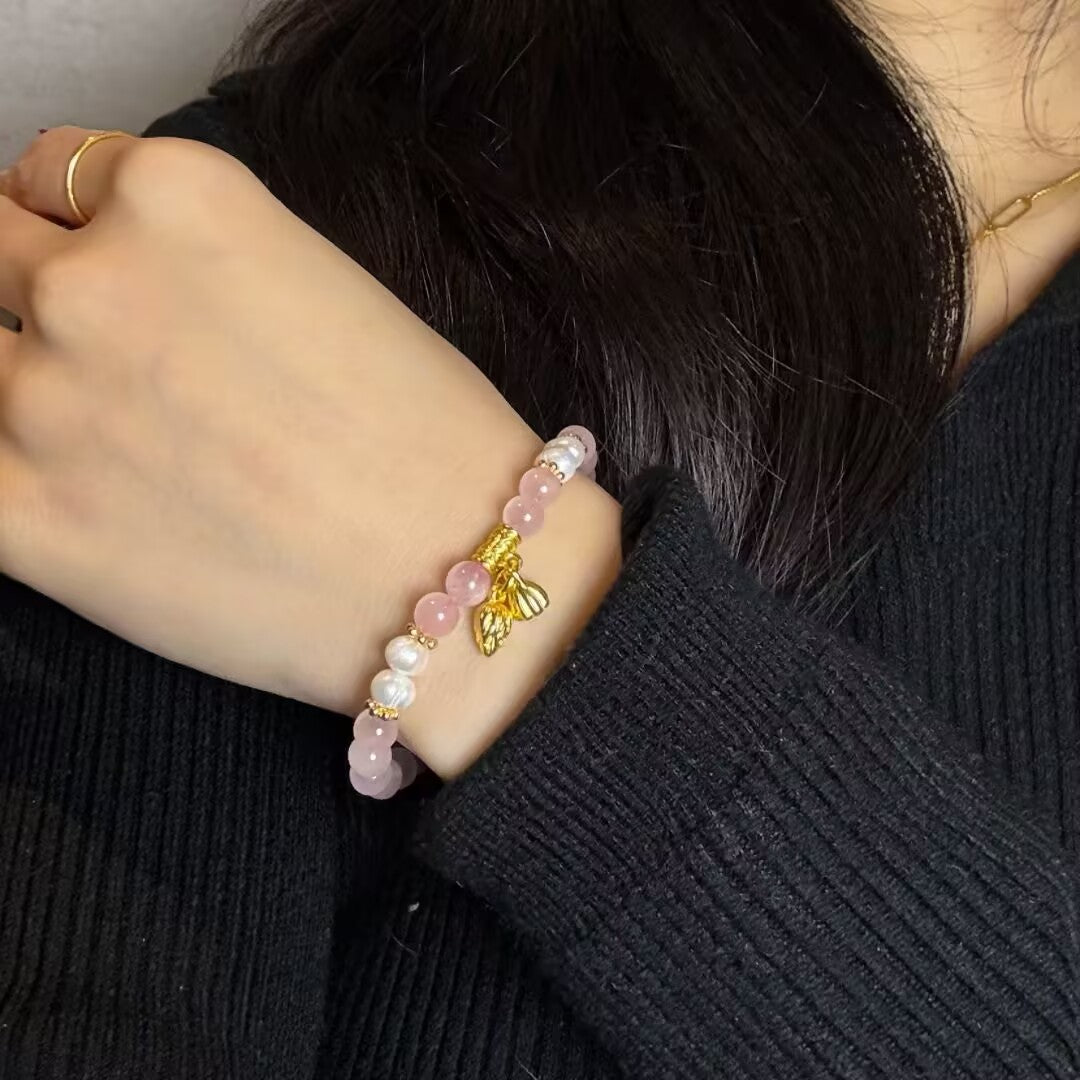 Bracelet Lotus en Quartz Rose – Douceur Lotus