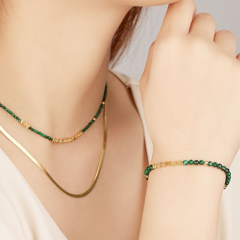 Bracelet Malachite – Charme Vintage, Argent Plaqué Or