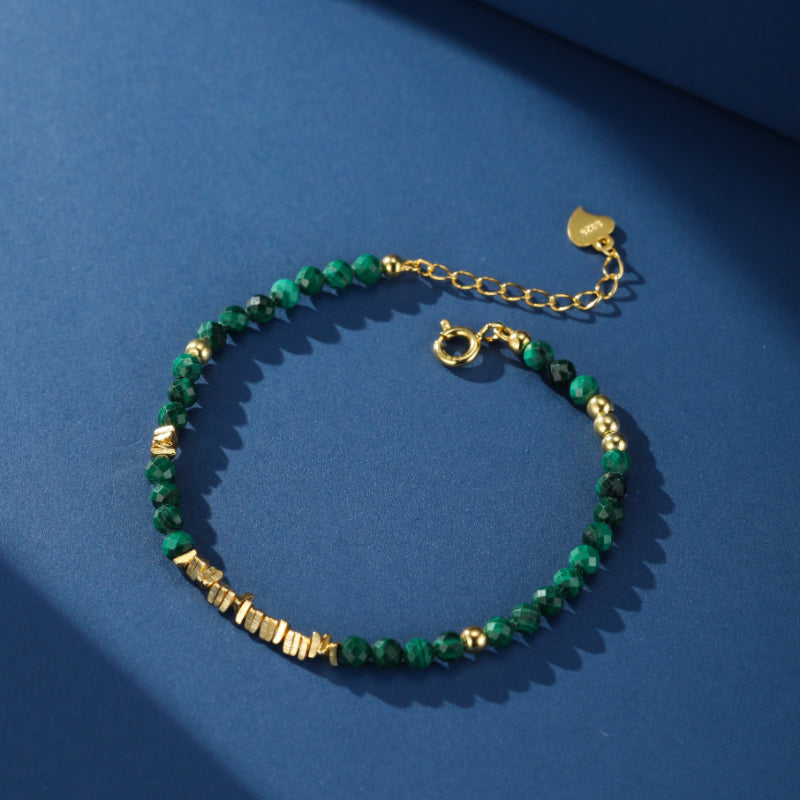 Bracelet Malachite – Charme Vintage, Argent Plaqué Or