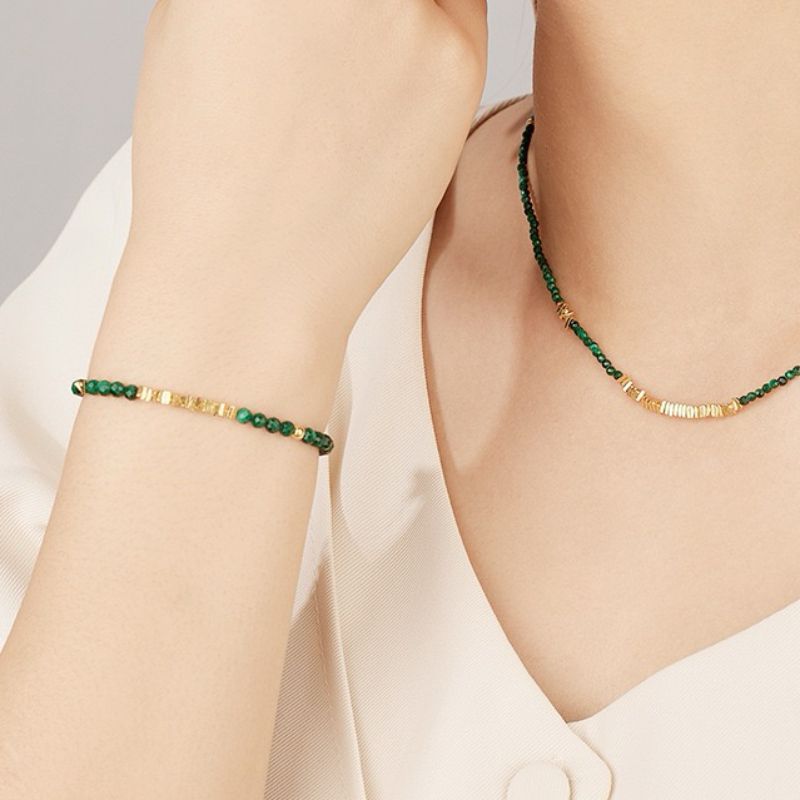 Bracelet Malachite – Charme Vintage, Argent Plaqué Or
