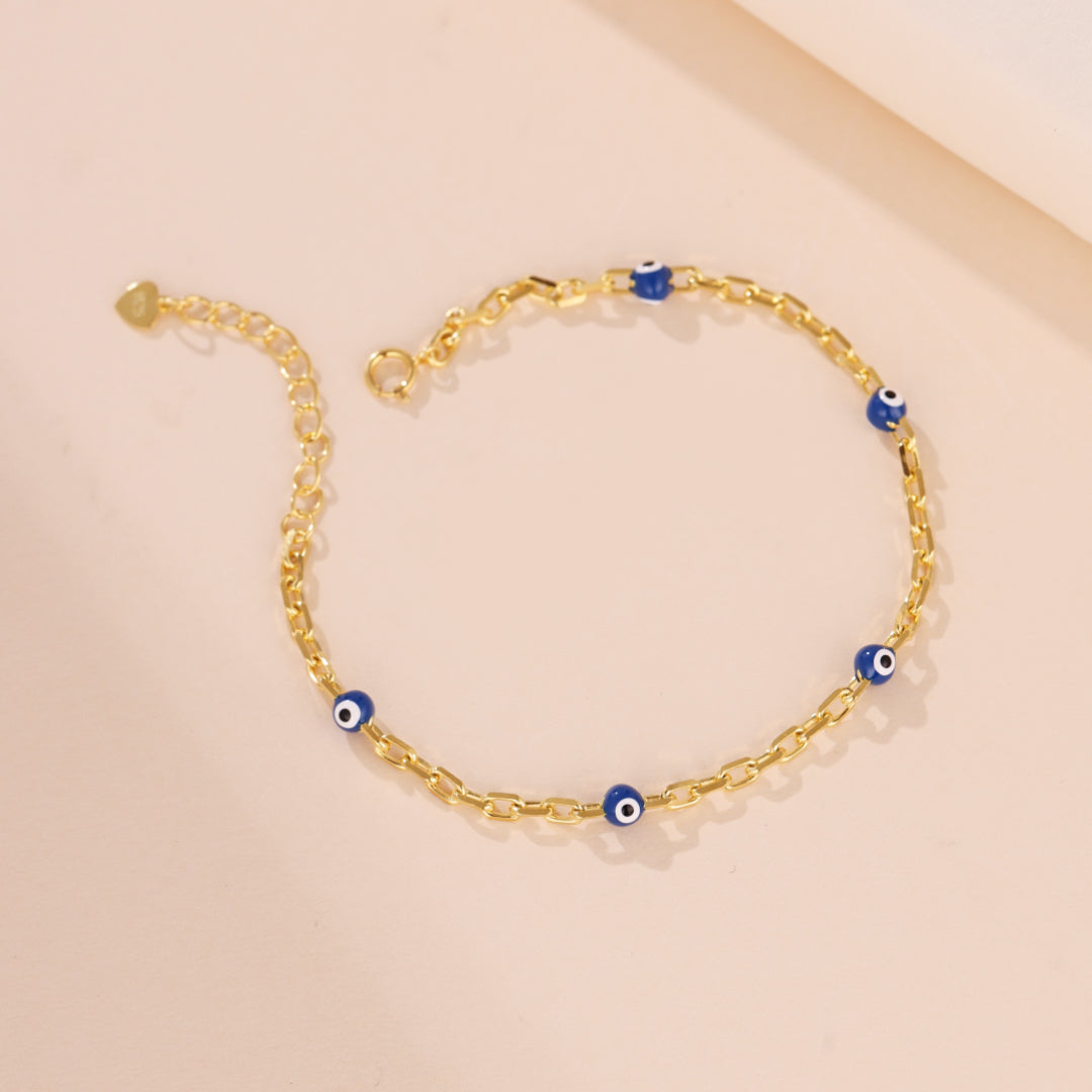 Bracelet à breloques œil bleu en argent 925 plaqué or