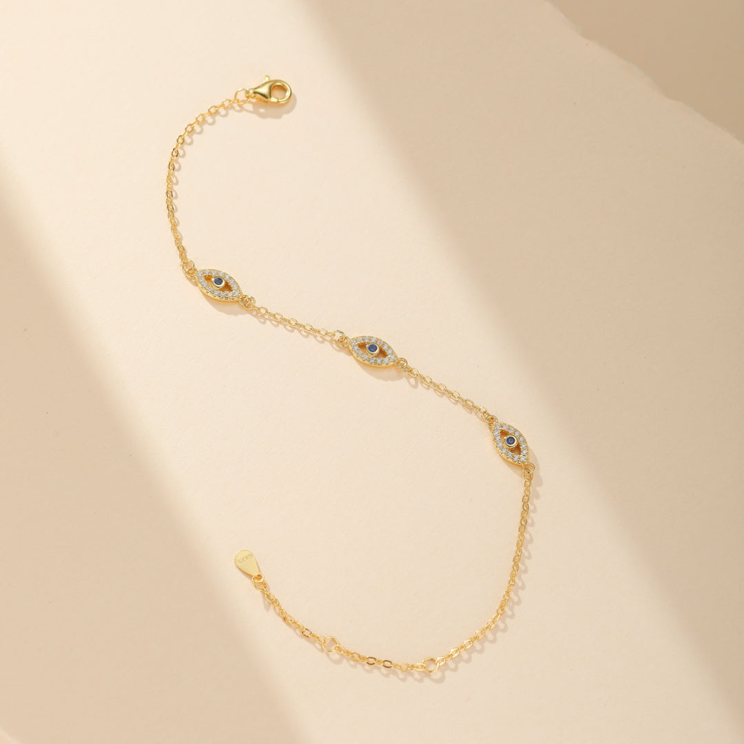 Bracelet Mauvais Œil – Bouclier d'Énergie, Argent Plaqué Or