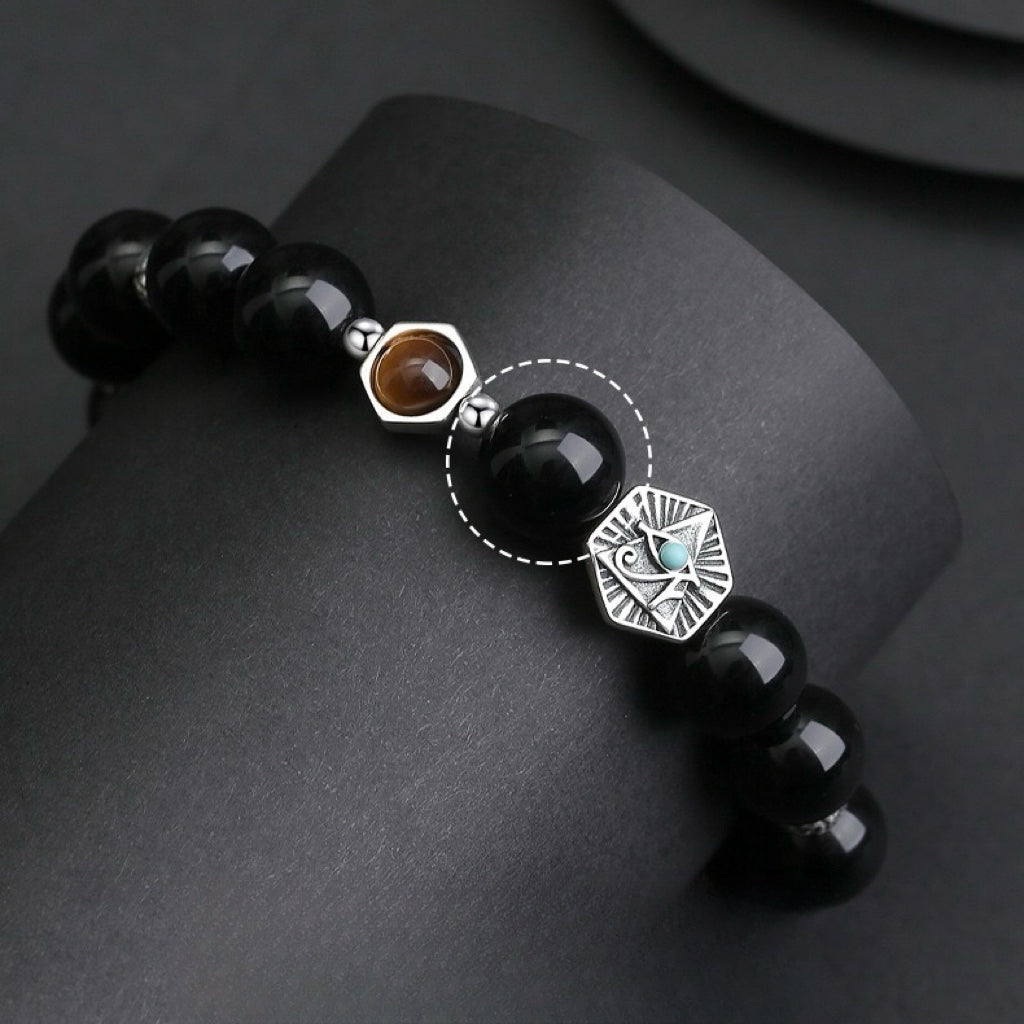 Bracelet Obsidienne – Charme Énigmatique, Argent