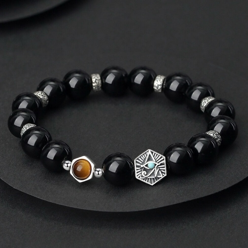 Bracelet Obsidienne – Charme Énigmatique, Argent