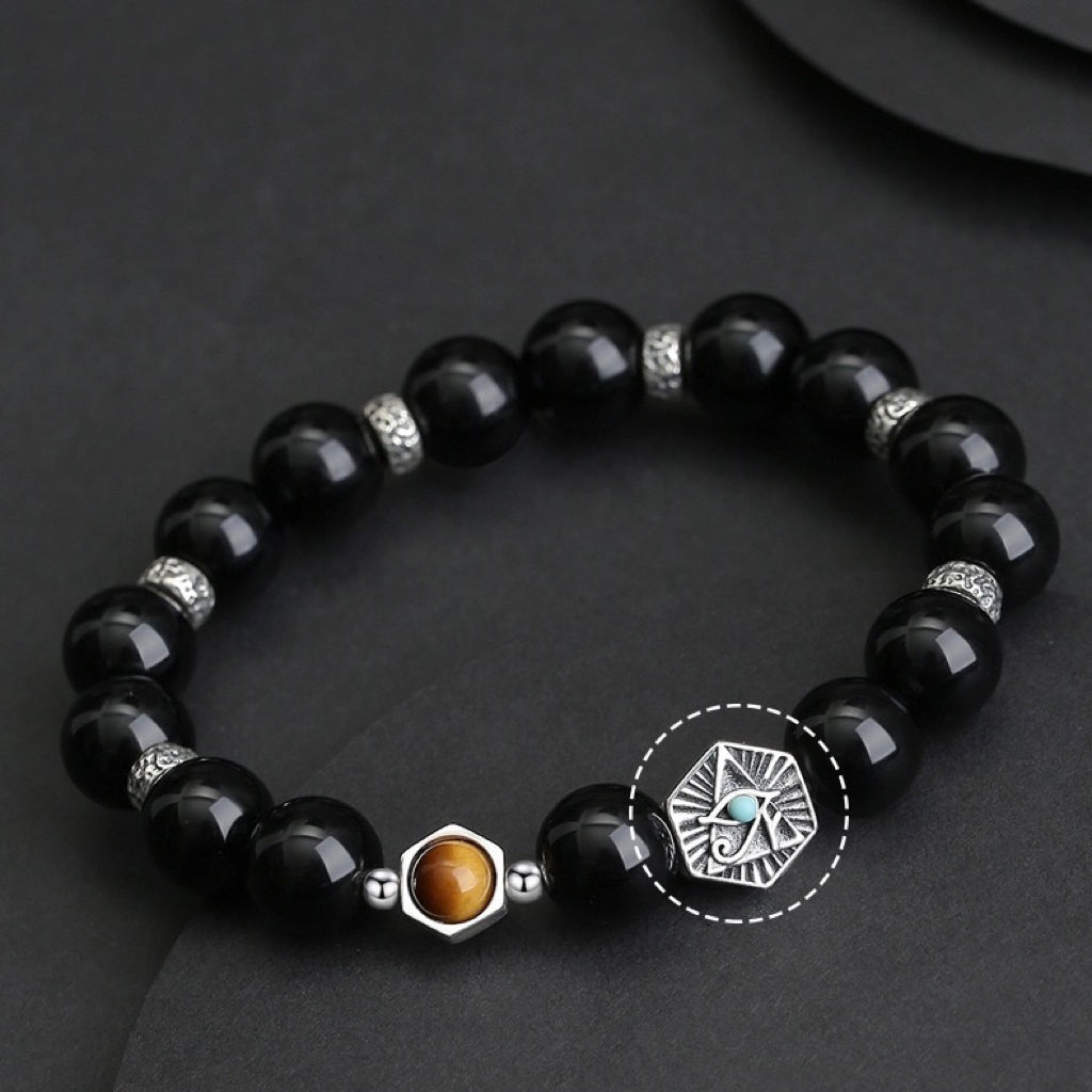 Bracelet Obsidienne – Charme Énigmatique, Argent
