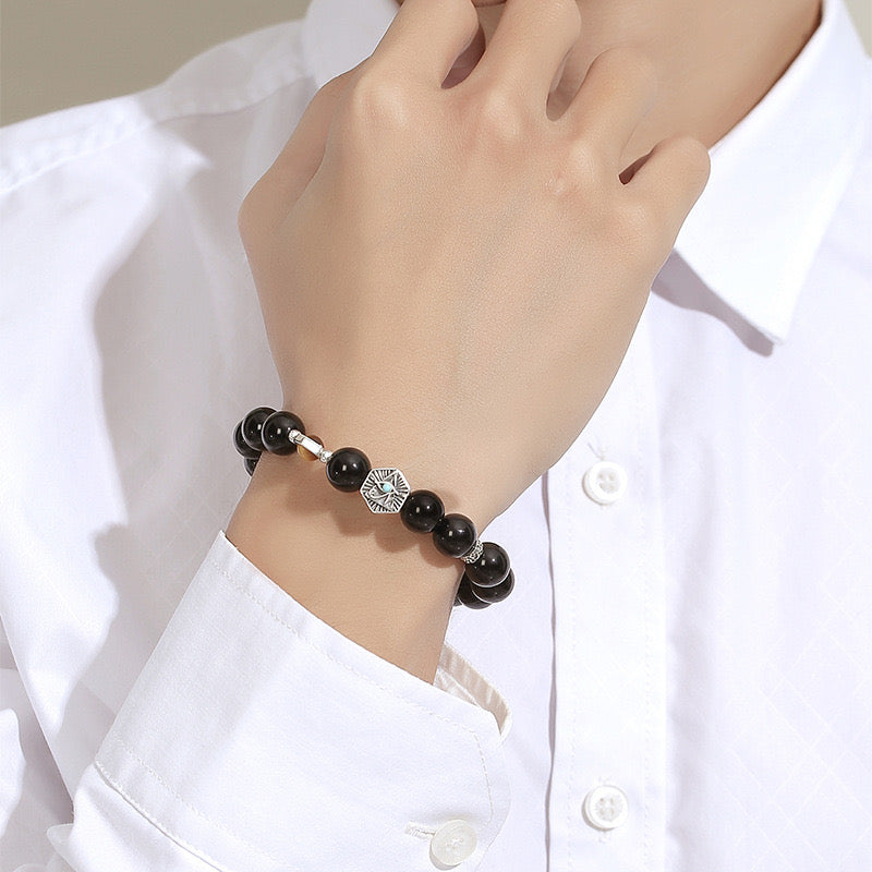 Bracelet Obsidienne – Charme Énigmatique, Argent