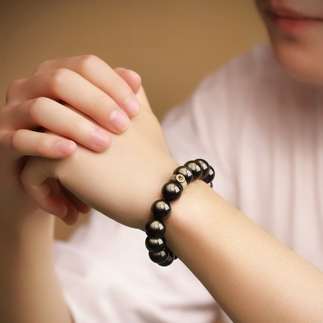 Obsidian Horse/Rooster Bracelet – Inner Strength, Silver