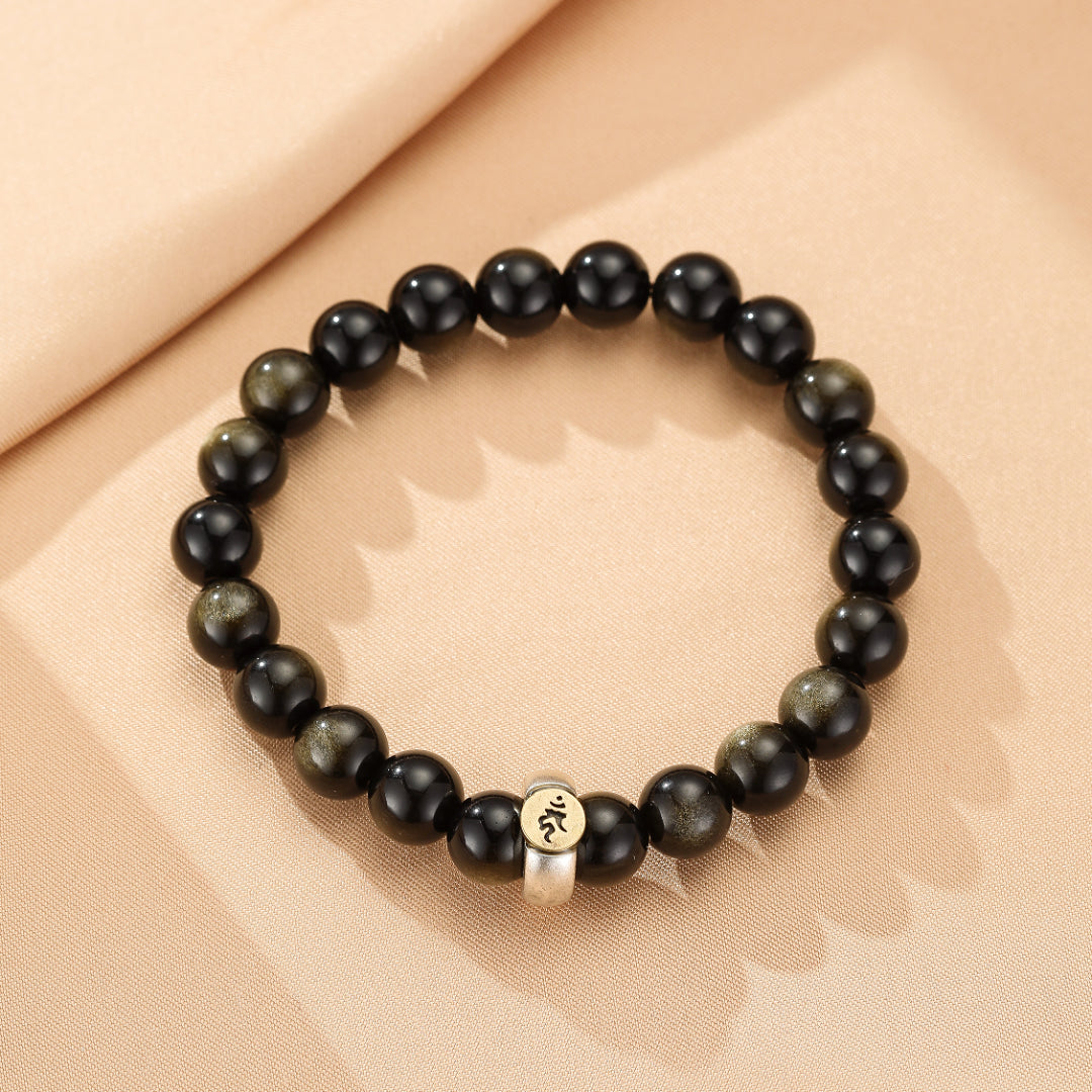 Bracelet Obsidienne Cheval/Coq – Force Intérieure, Argent