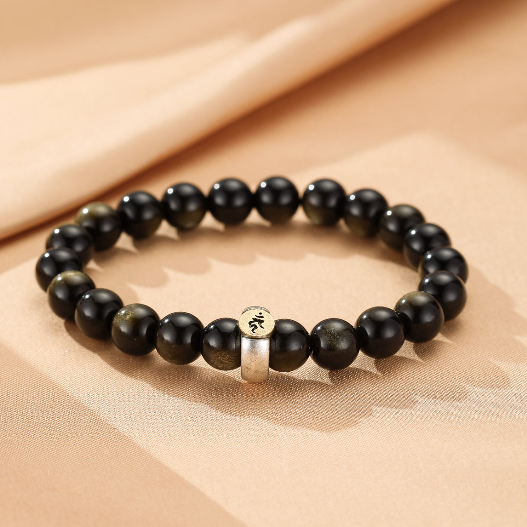 Bracelet Obsidienne Cheval/Coq – Force Intérieure, Argent