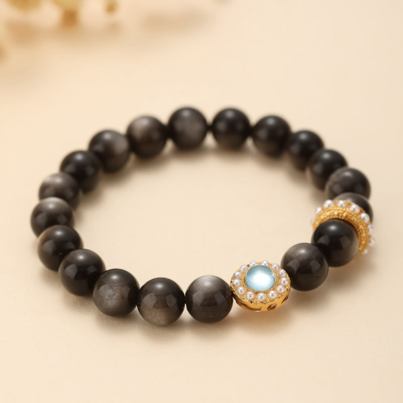 Bracelet Obsidienne et Aigue Marine – Éclat Marin