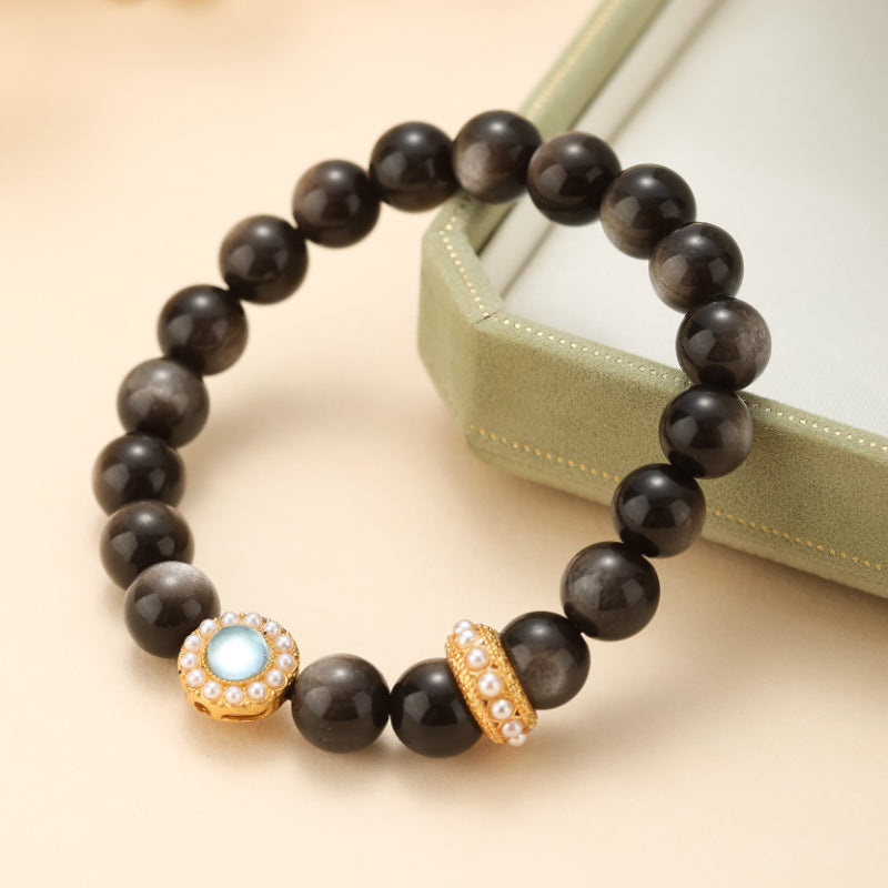 Bracelet Obsidienne et Aigue Marine – Éclat Marin
