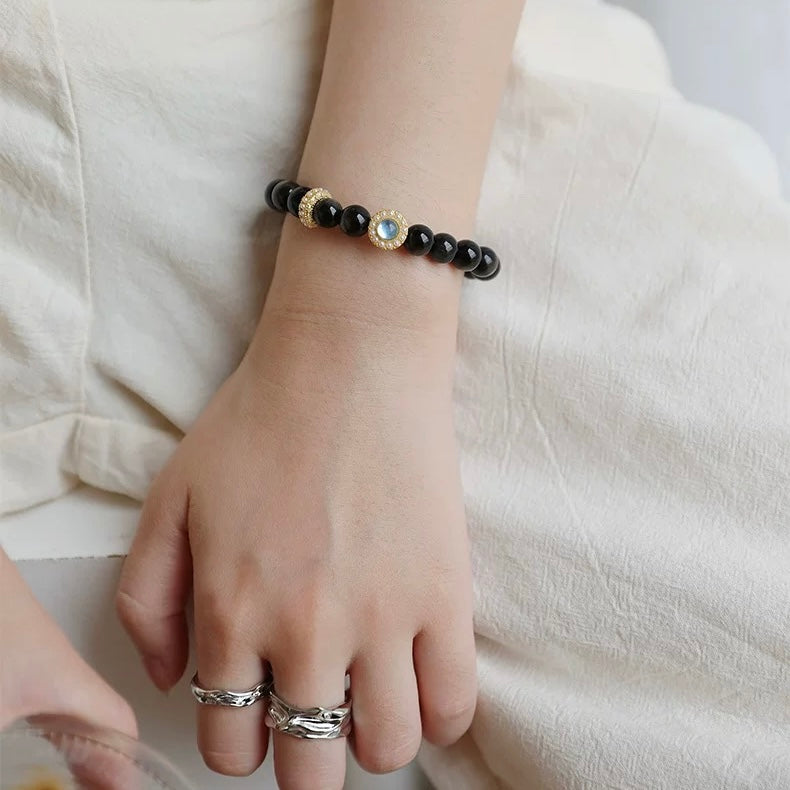 Bracelet Obsidienne et Aigue Marine – Éclat Marin