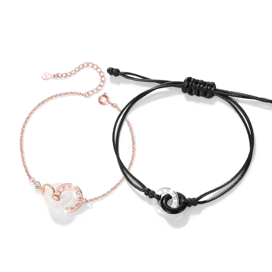 Bracelet Obsidienne et Calcédoine Couple – Temps Liés, Argent