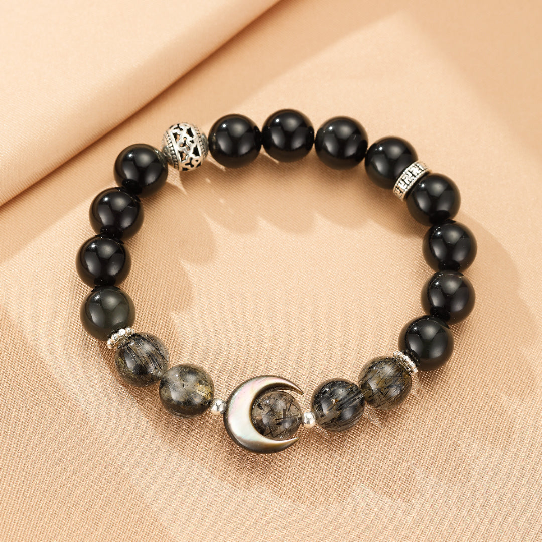Bracelet Obsidienne et Cristal de Roche Couple – Nuit et Lumière