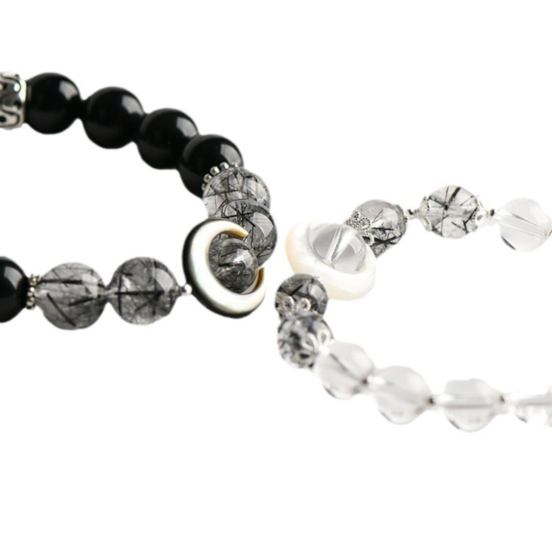 Bracelet Obsidienne et Cristal de Roche Couple – Nuit et Lumière