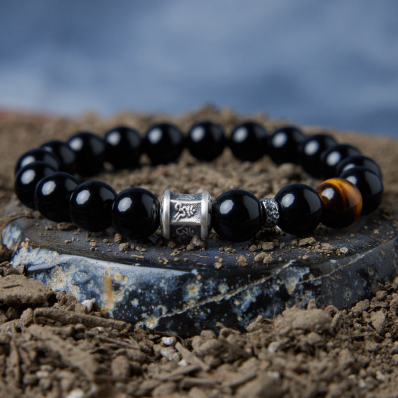 Obsidian and Tiger's Eye Bracelet – Mystical Harmony, Silver