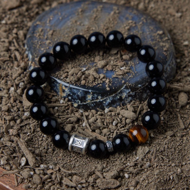 Obsidian and Tiger's Eye Bracelet – Mystical Harmony, Silver