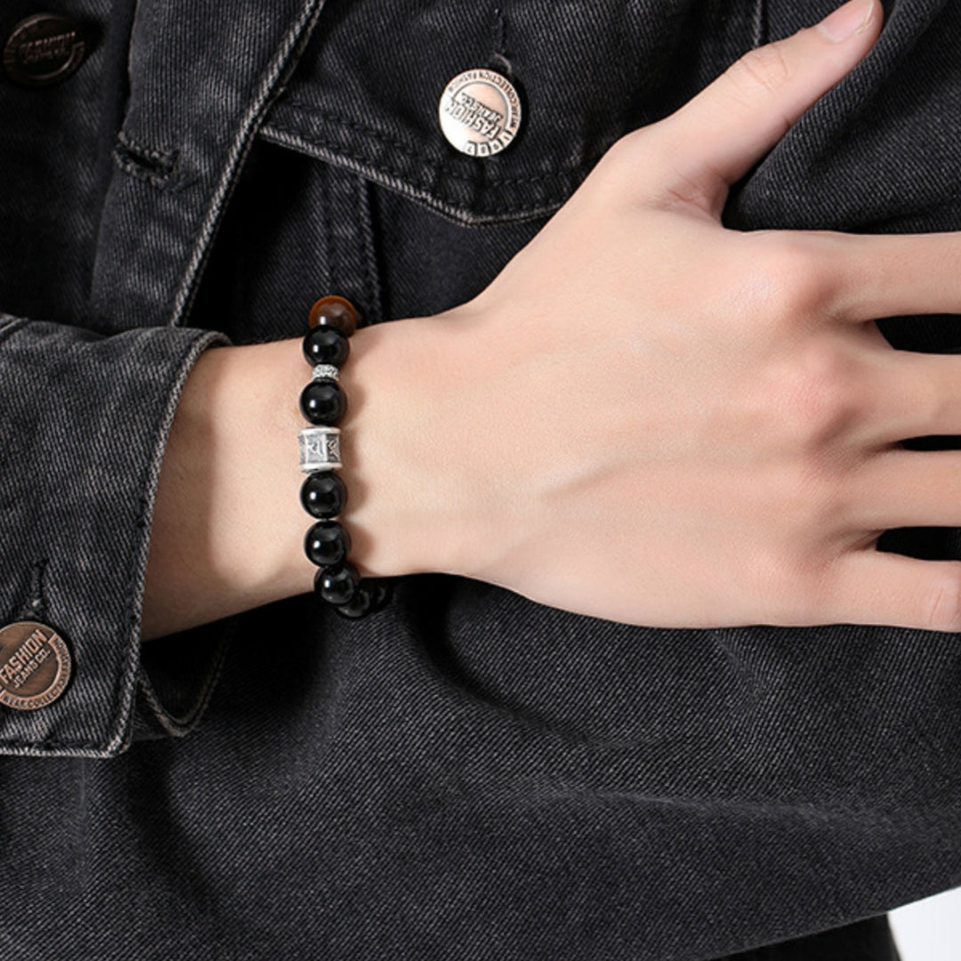 Bracelet Obsidienne et Œil de Tigre – Mystique Harmonie, Argent