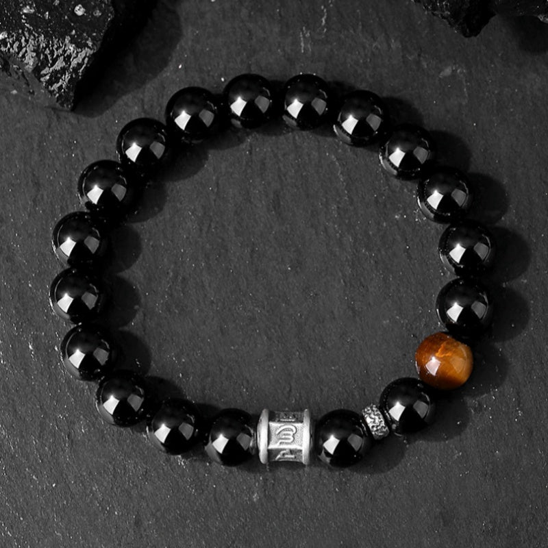 Bracelet Obsidienne et Œil de Tigre – Mystique Harmonie, Argent