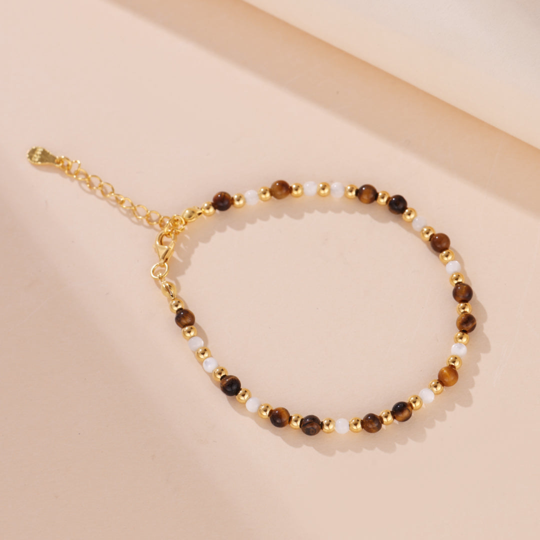 Bracelet Œil de Tigre – Charme Royal, Argent Plaqué Or