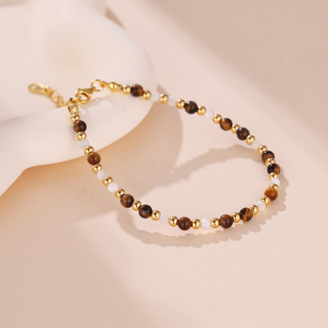 Bracelet Œil de Tigre – Charme Royal, Argent Plaqué Or