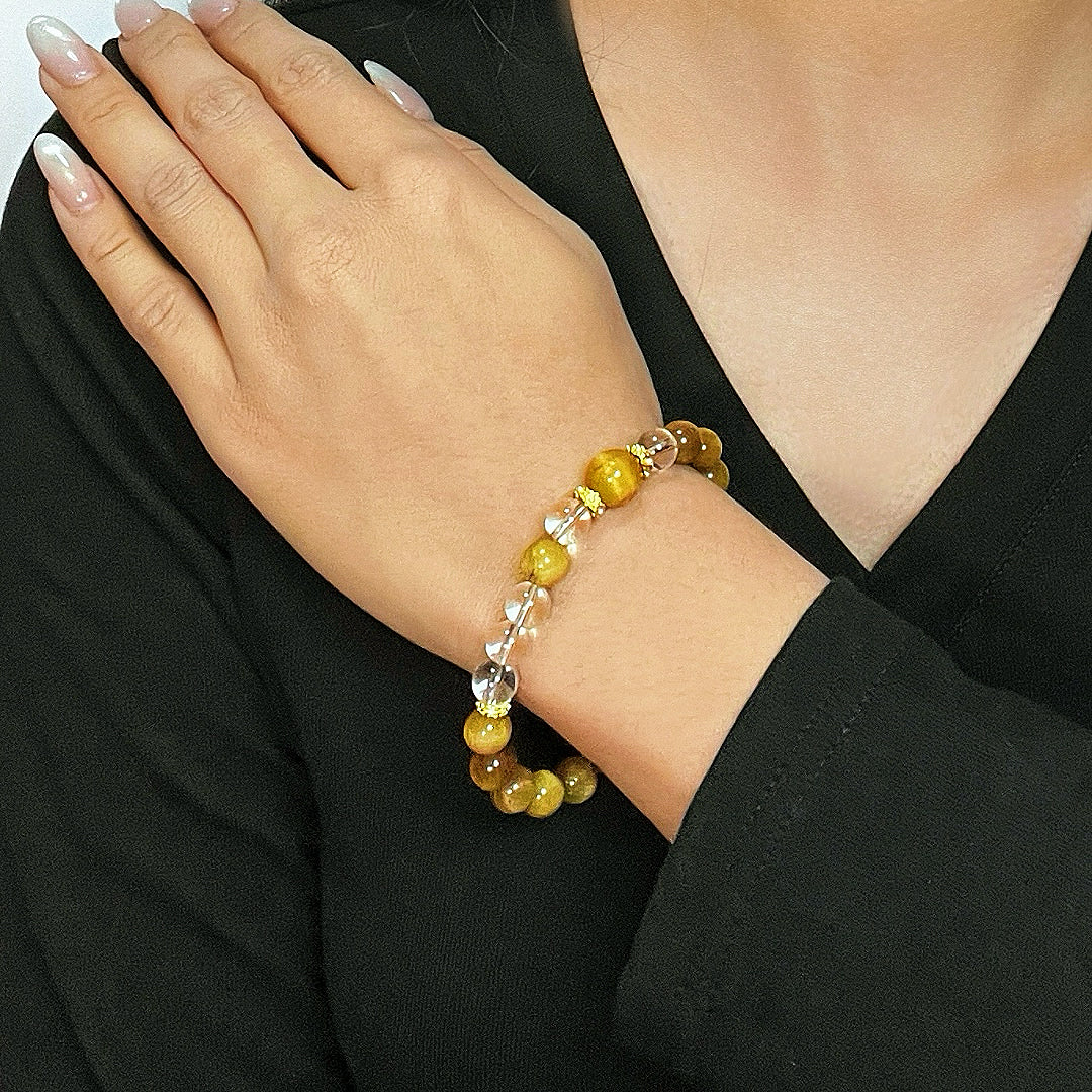 Bracelet Œil de Tigre et Cristal de Roche – Force Féminine