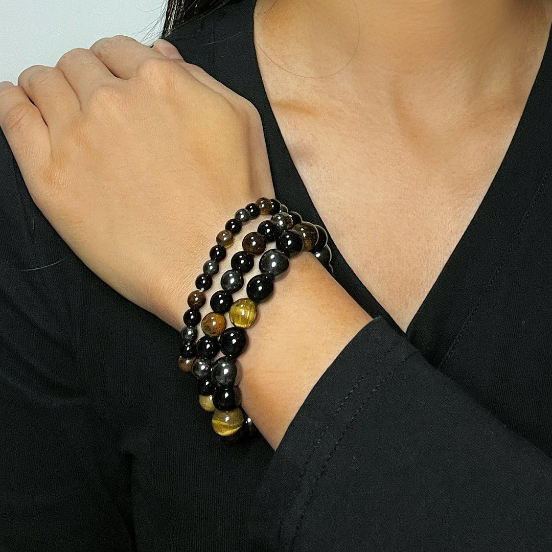 Bracelet Œil de Tigre et Hématite – Force Intérieure