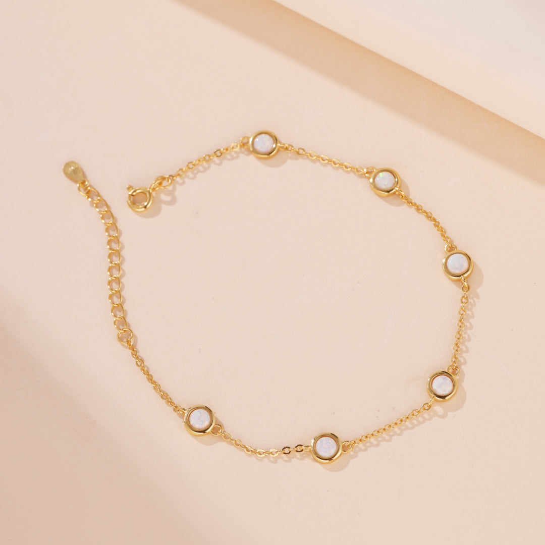 Bracelet Opale – Éclat de Neige, Argent Plaqué Or