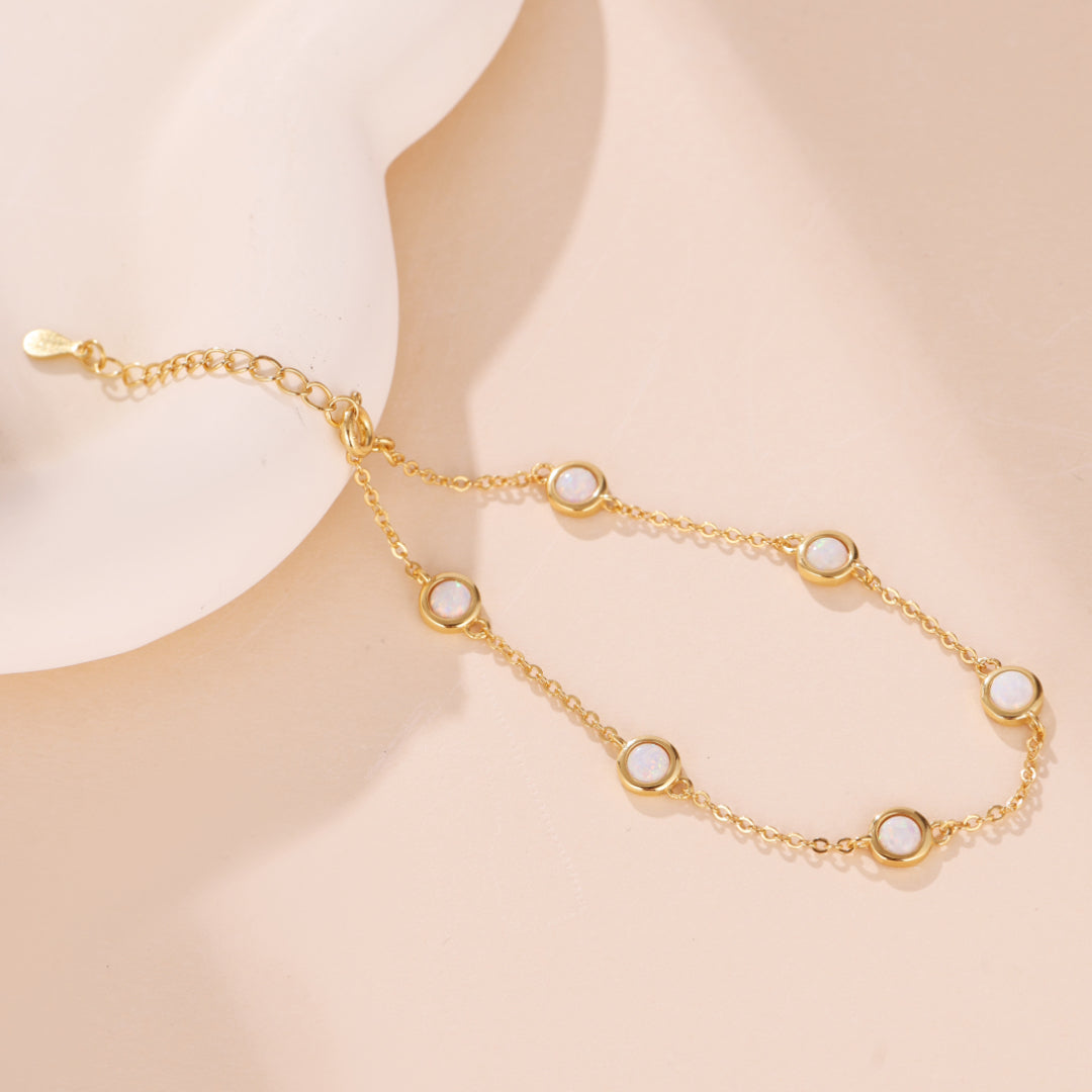 Bracelet Opale – Éclat de Neige, Argent Plaqué Or
