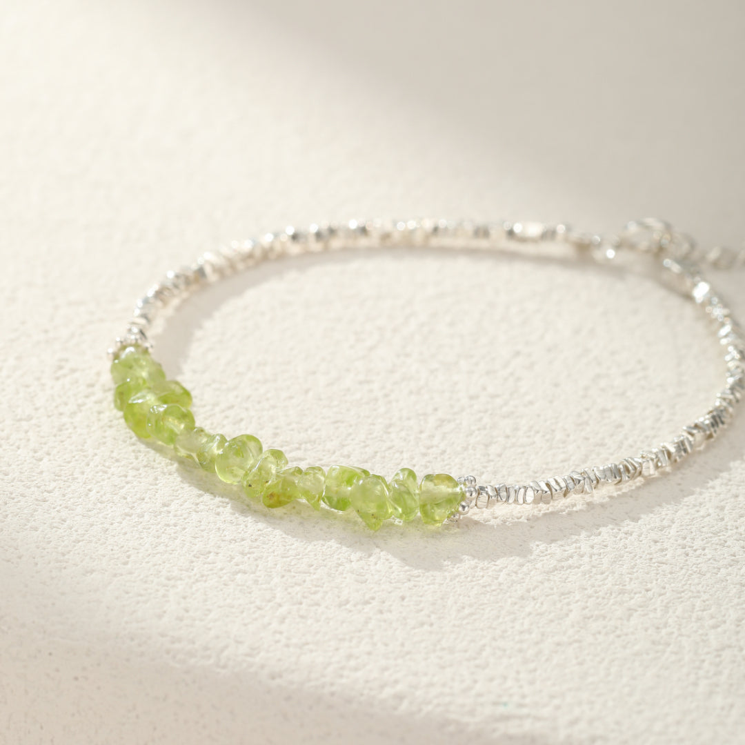 Bracelet Péridot – Onde Végétale, Argent