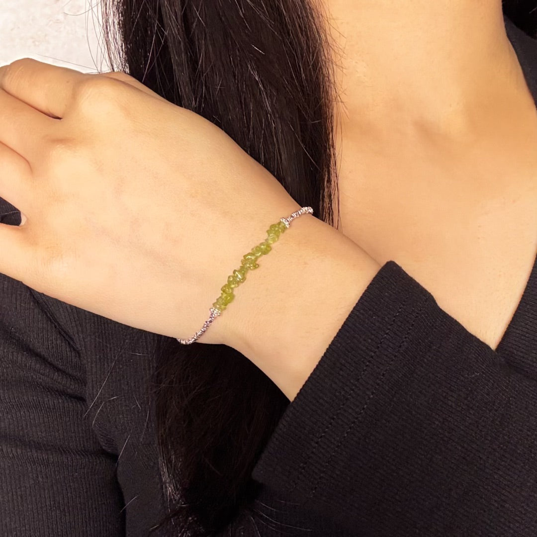 Bracelet Péridot – Onde Végétale, Argent