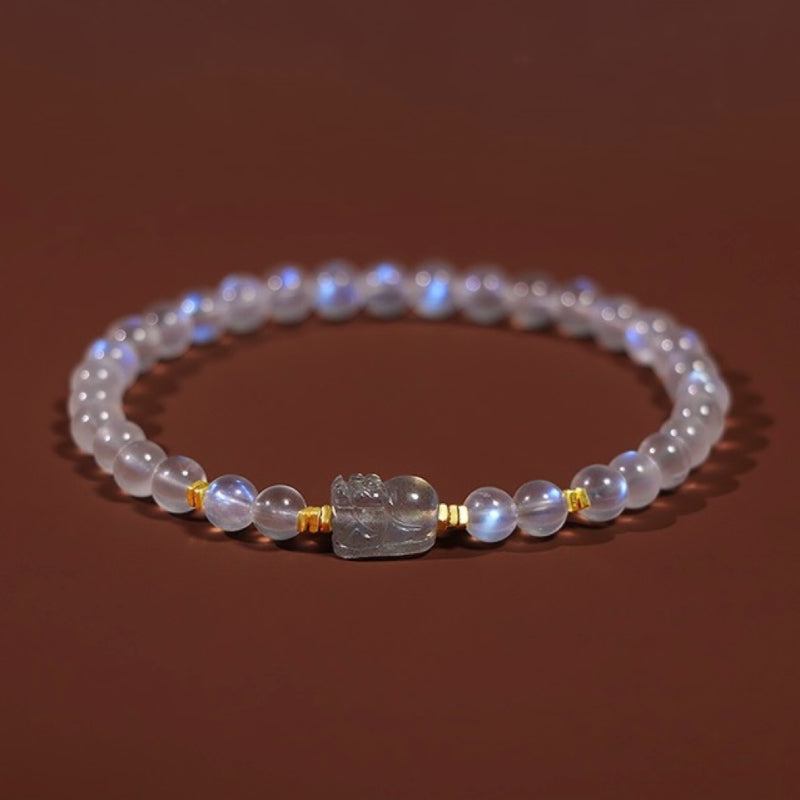 Bracelet Pi Xiu Pierre de Lune et Labradorite – Magie Nocturne, Argent Plaqué Or