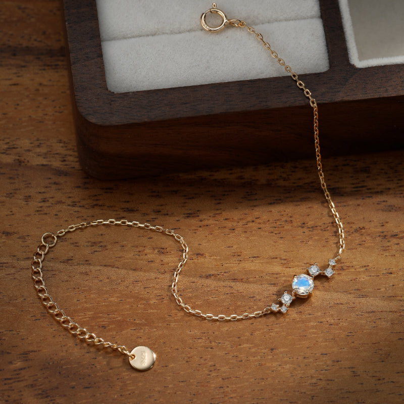 Bracelet Pierre de Lune – Éblouissement, Argent Plaqué Or