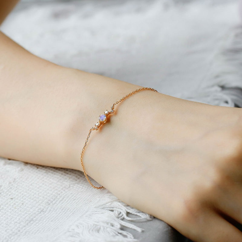 Bracelet Pierre de Lune – Éblouissement, Argent Plaqué Or