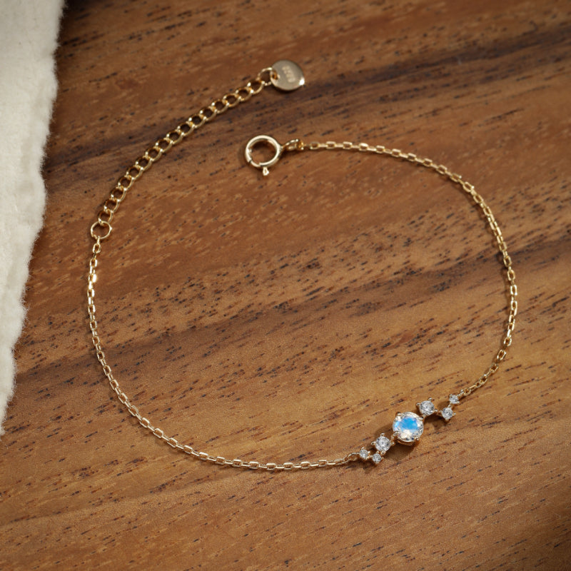 Bracelet Pierre de Lune – Éblouissement, Argent Plaqué Or