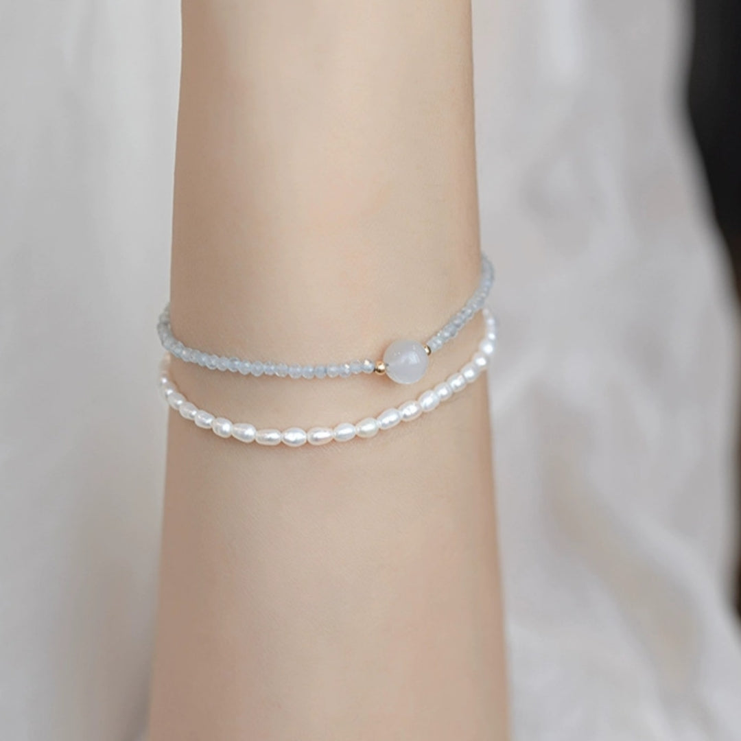 Bracelet Pierre de Lune et Aigue Marine – Rêverie des Flots