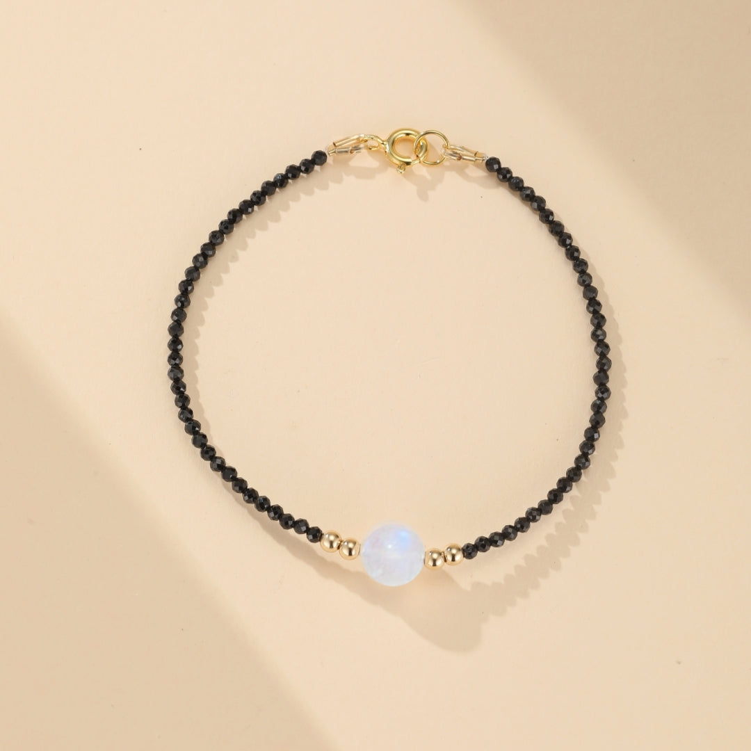 Bracelet Pierre de Lune et Spinelle – Lumière, Plaqué Or