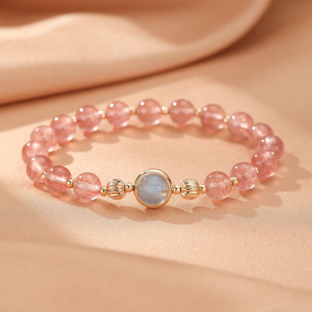 Bracelet Quartz Fraise et Labradorite – Harmonie Lumineuse