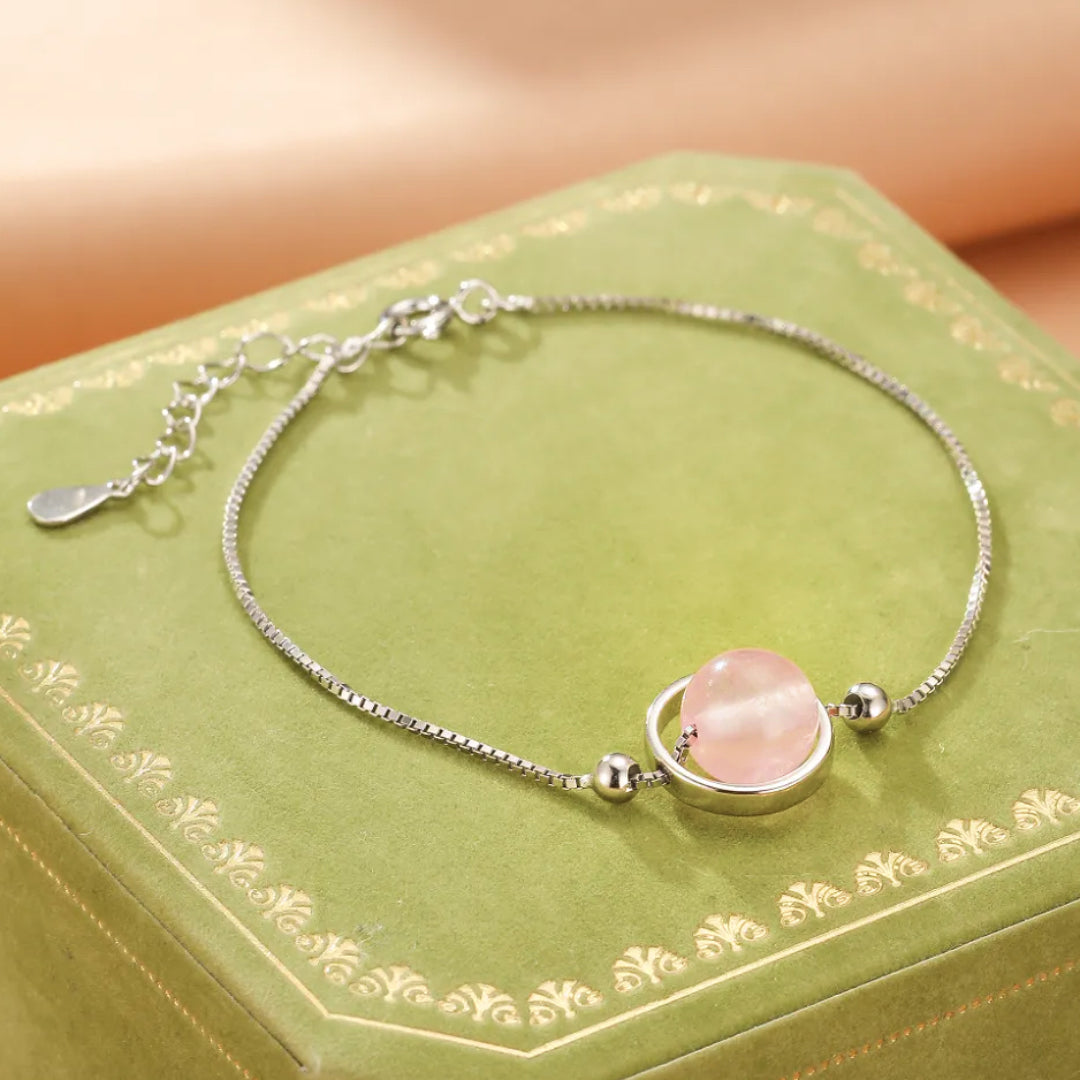Rose Quartz Bracelet – Celestial Orb, Silver