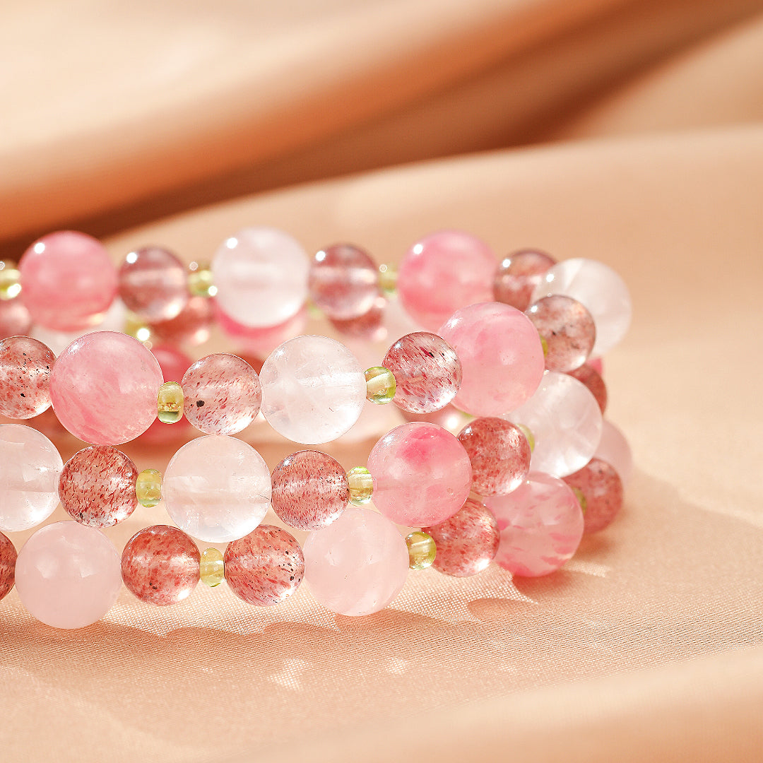 Bracelet Rhodonite et Pierres naturelles – Fleurs de Printemps