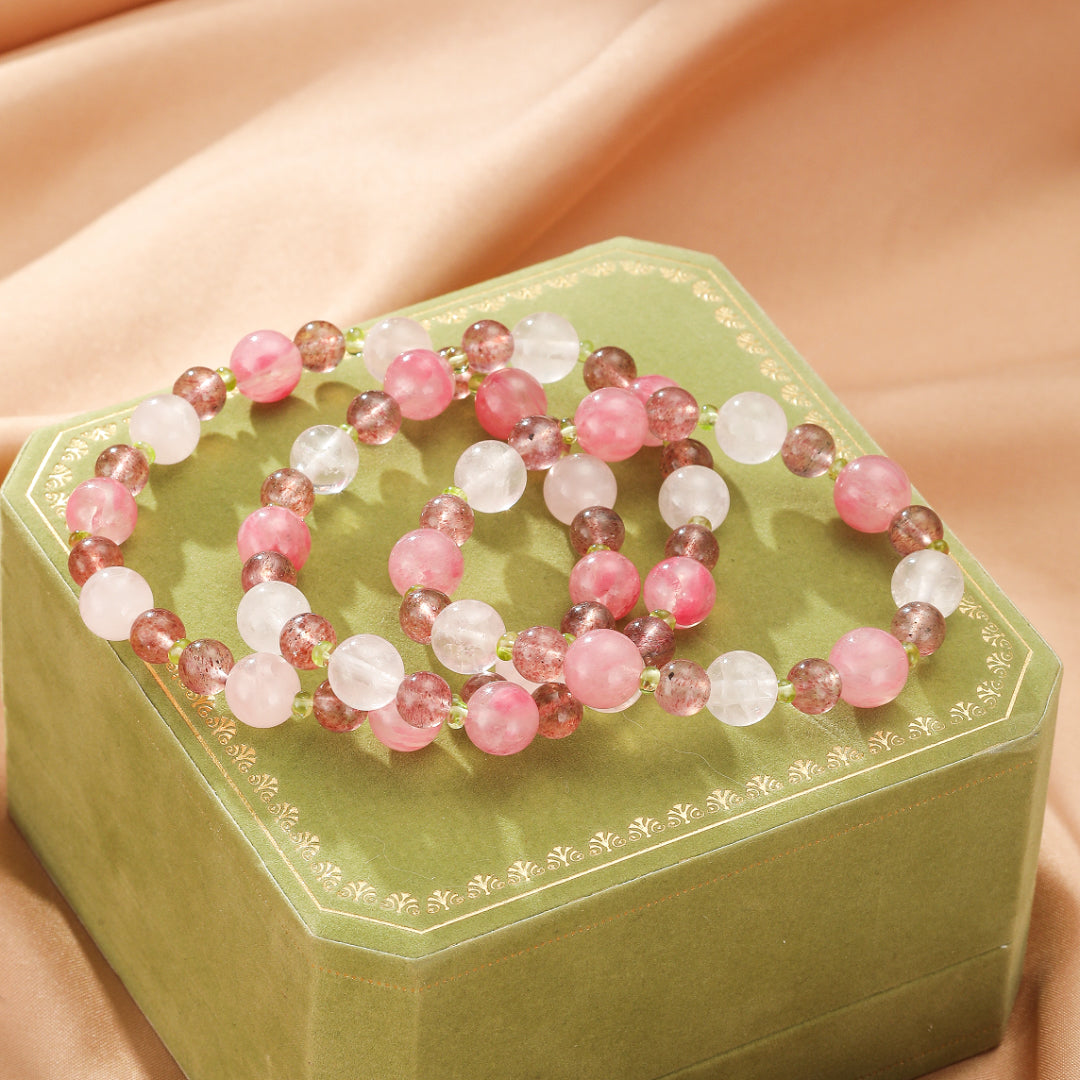 Bracelet Rhodonite et Pierres naturelles – Fleurs de Printemps