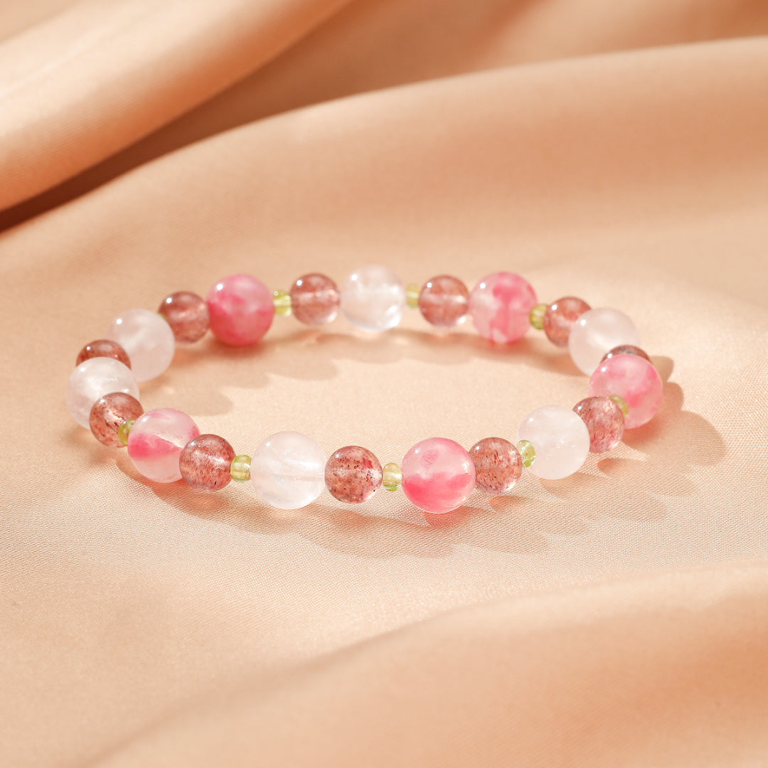 Bracelet Rhodonite et Pierres naturelles – Fleurs de Printemps