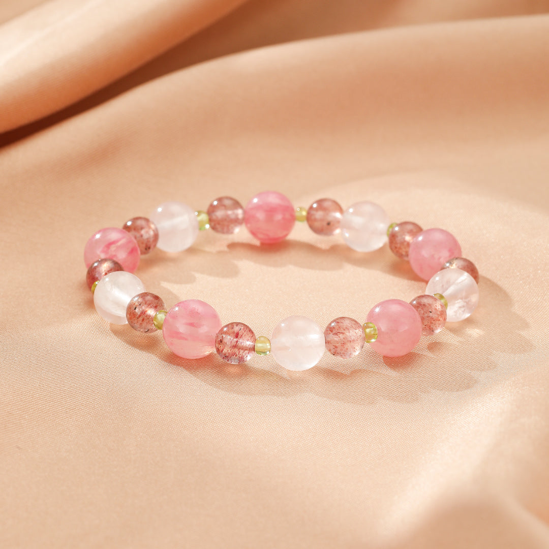 Bracelet Rhodonite et Pierres naturelles – Fleurs de Printemps