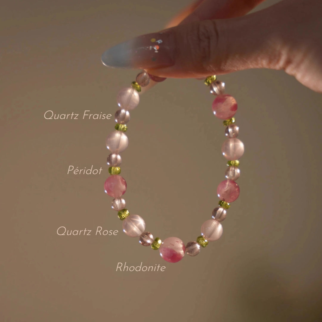 Bracelet Rhodonite et Pierres naturelles – Fleurs de Printemps